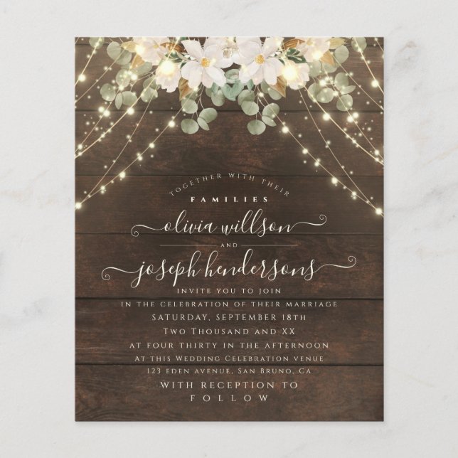 Elegant Rustic Wood Florales Lights String Hochzei Flyer (Vorne)
