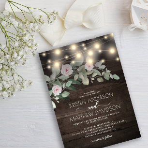 Elegant Rustic Wood Lights Boho Greenerity Wedding Einladung