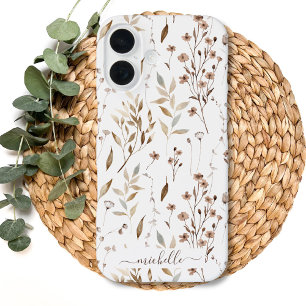 Elegant Rustikal Boho Braun Floral Botanisch iPhone 16 Hülle
