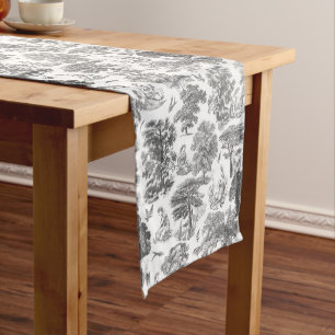Elegant Rustikal Gray Country Toile Kurzer Tischläufer