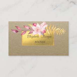 Elegant Rustikal, Kraft, Gold, Blume Visitenkarte