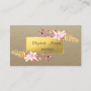 Elegant Rustikal, Kraft, Gold, Blumen Visitenkarte