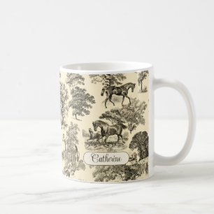 Elegant Rustikal Pferde Bäume Beige Beige Toile Kaffeetasse