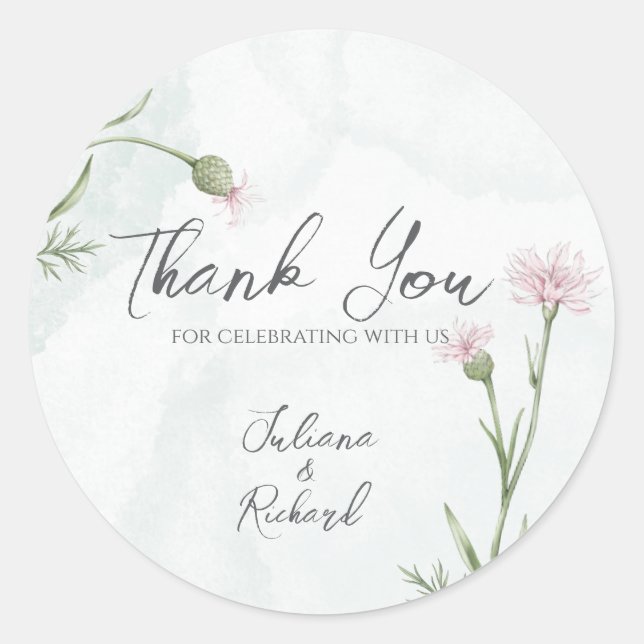 Elegant Rustikal Pink Poppy Floral Danke Aufkleber (Vorderseite)