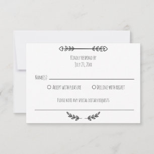 Elegant rustikal schlicht Schwarz & Weiß Minimalis RSVP Karte