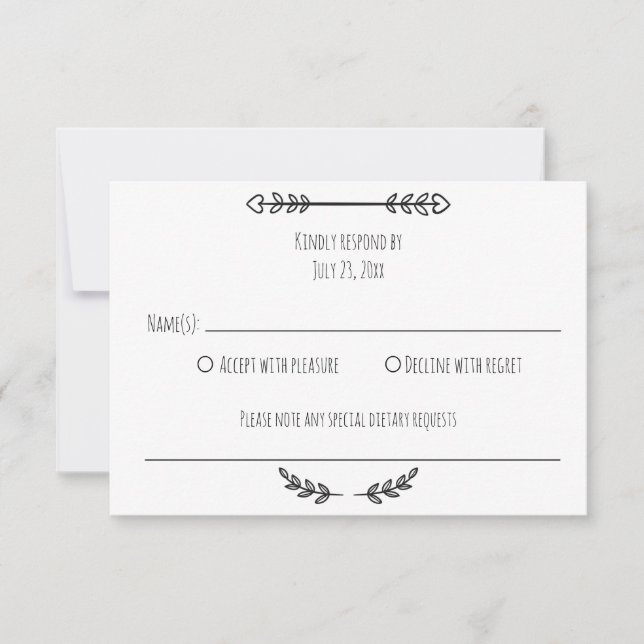 Elegant rustikal schlicht Schwarz & Weiß Minimalis RSVP Karte (Vorderseite)