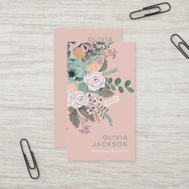 Elegant rustikal und blumenreich visitenkarte (Vorderseite/Rückseite Beispiel)