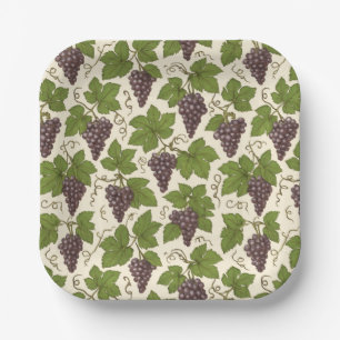 Elegant Rustikal Vintage Botanisch Lila Weinrebe Pappteller