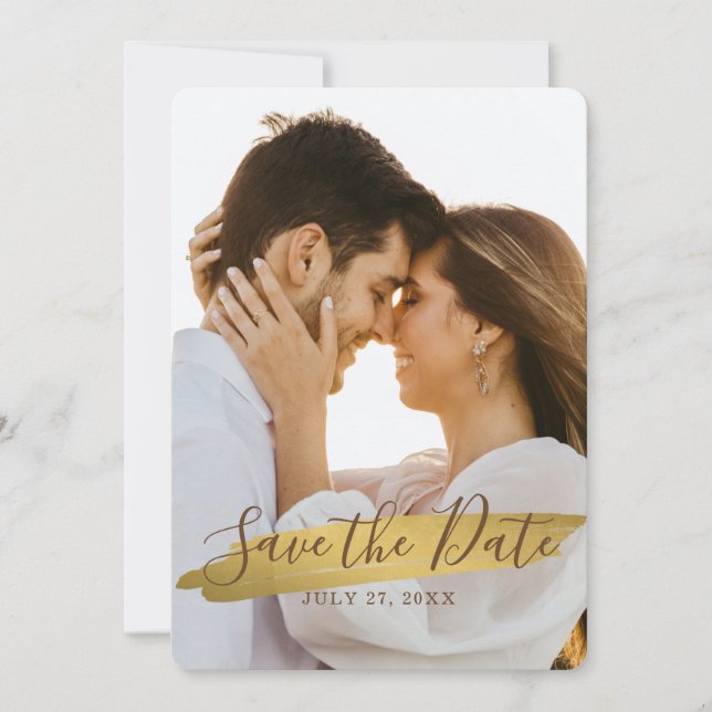 Elegant Rustikale Goldene Save-The-Date-Karte mit  Save The Date (Vorderseite)