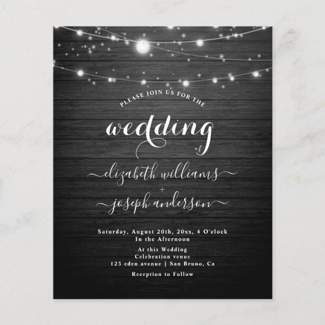 Elegant| Rustikale Holz- & White Lights String Hoc Flyer (Vorne)