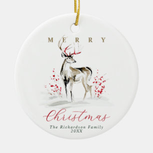 Elegant rustikale Wasserfarbe Hirsch Weihnachten Keramik Ornament