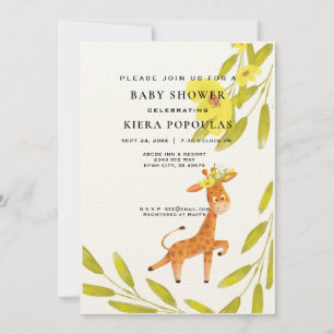 Elegant Safari Giraffe Pink Floral Baby Shower Einladung