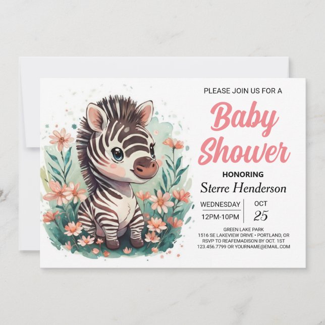 Elegant Safari Pink Zebra Baby Shower Einladung (Vorderseite)