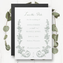 Elegant Sage Baroque Roses Save the Date
