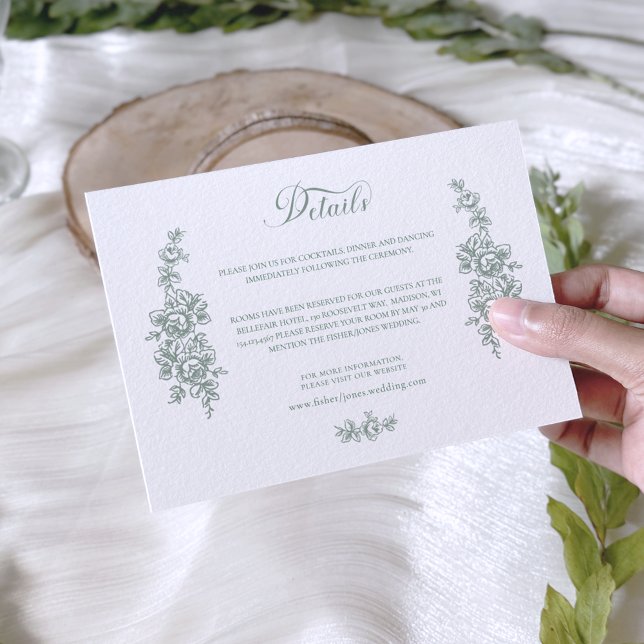 Elegant Sage Baroque Roses Wedding Begleitkarte (Von Creator hochgeladen)