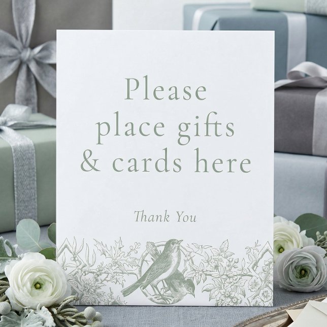 Elegant Sage Chinoiserie Nature Bird Bridal Shower Sockelschild (Von Creator hochgeladen)