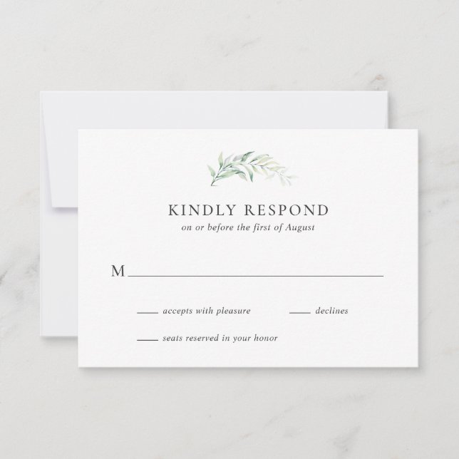 Elegant Sage Eukalyptus Greenerity Wedding RSVP Karte (Vorderseite)