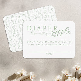 Elegant Sage Floral Baby Shower Diaper Raffle Begleitkarte