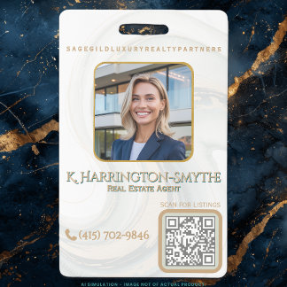 Elegant Sage Gold Realtor Photo ID/QR Code Contact Ausweis