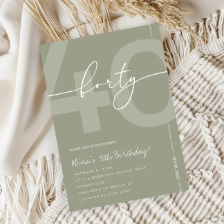 Elegant Sage Green 40th Birthday Party Einladung