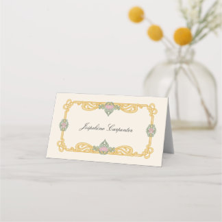 Elegant Sage Green and Gold Art Nouveau Platzkarte