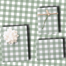 Elegant Sage Green and White Gingham Holiday  Geschenkpapier Set