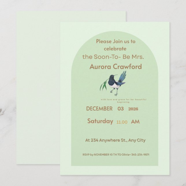 Elegant Sage Green Arch Bridal Shower Invitation - Einladung (Vorne/Hinten)