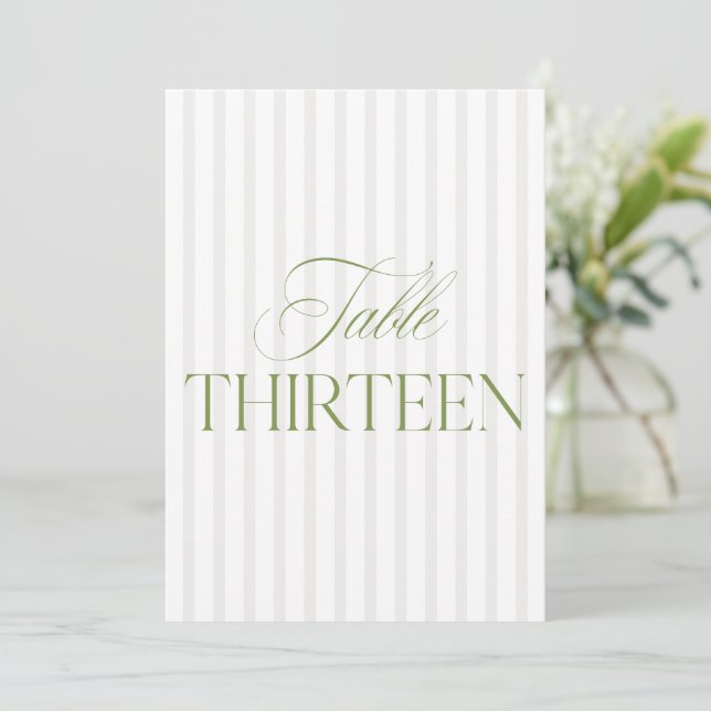 Elegant Sage Green & Beige Wedding 13 Tischnummern (Stehend Vorderseite)
