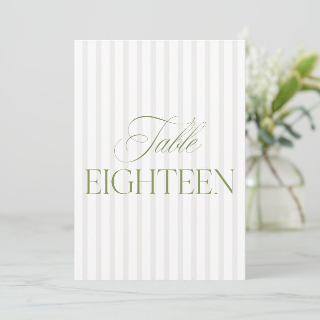 Elegant Sage Green & Beige Wedding 18 Tischnummern (Stehend Vorderseite)