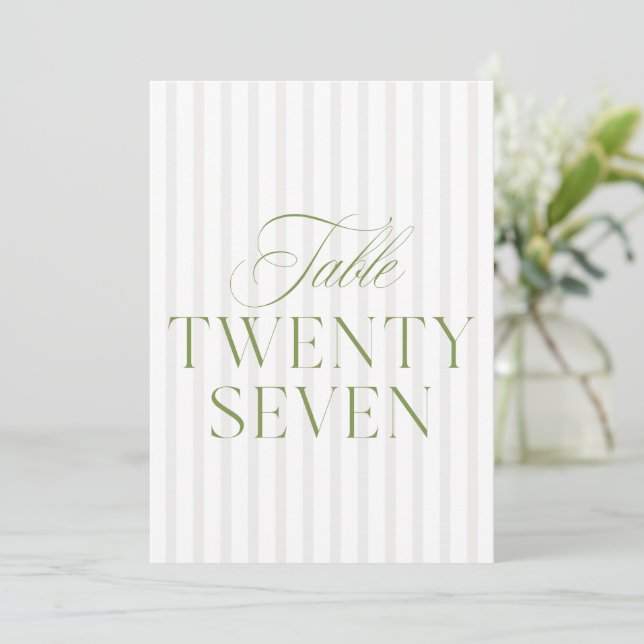 Elegant Sage Green & Beige Wedding 27 Tischnummern (Stehend Vorderseite)