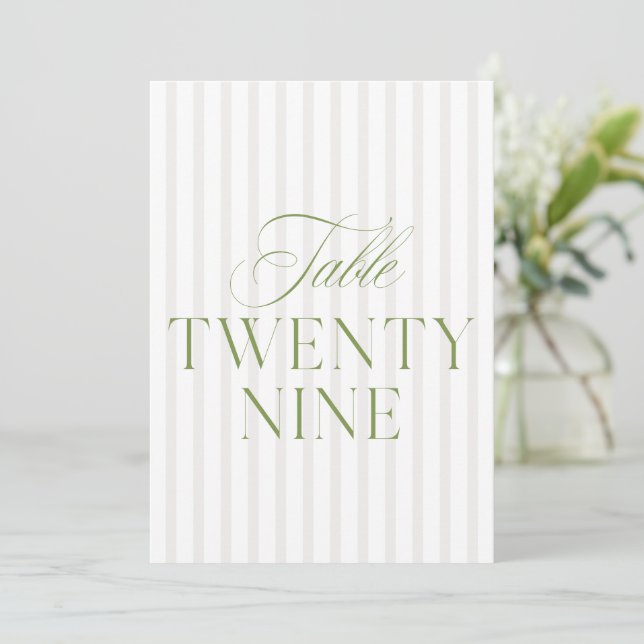 Elegant Sage Green & Beige Wedding 29 Tischnummern (Stehend Vorderseite)