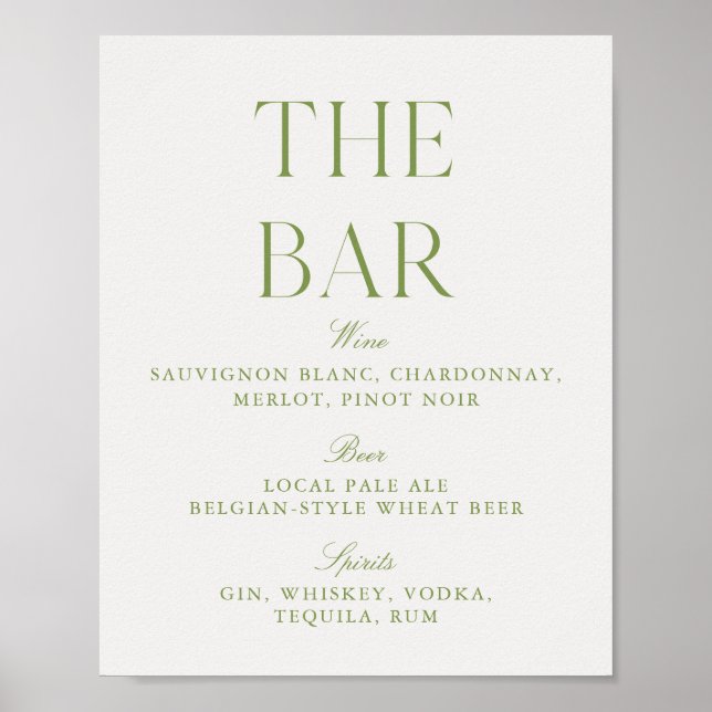 Elegant Sage Green & Beige Wedding Bar Sign Poster (Vorne)