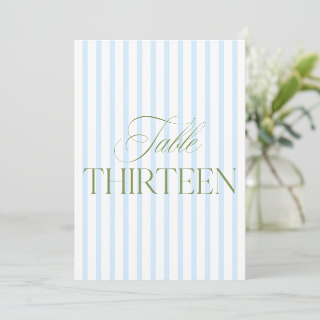 Elegant Sage Green & Blue Wedding 13 Tischnummern (Stehend Vorderseite)