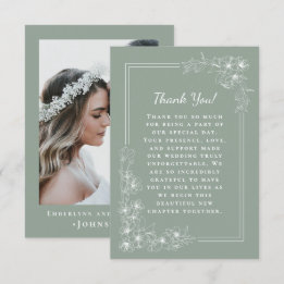 Elegant Sage Green Botanical Photo Wedding Dankeskarte