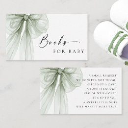 Elegant Sage Green Bow Baby Shower Books for Baby Begleitkarte