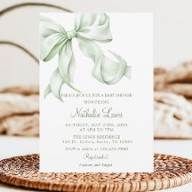 Elegant Sage Green Bow Gingham Baby Shower