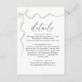Elegant Sage Green Bow Monogram Wedding Details Begleitkarte