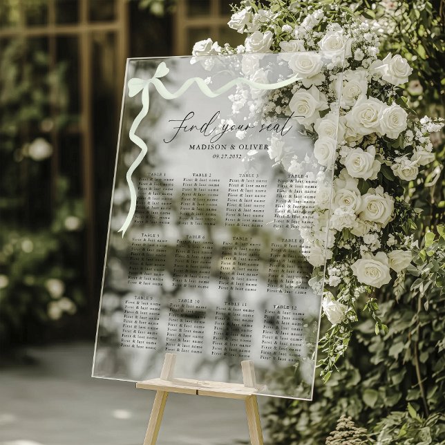 Elegant Sage Green Bow Wedding Seating Acrylic Acrylschild (Von Creator hochgeladen)