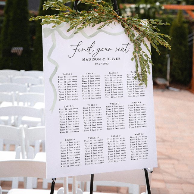Elegant Sage Green Bow Wedding Seating Charts Poster (Von Creator hochgeladen)