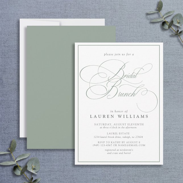 Elegant Sage Green Calligraphy Bridal Brunch Einladung (Von Creator hochgeladen)