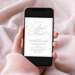 Elegant Sage Green Calligraphy Bridal Brunch Einladung