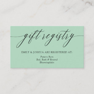 Elegant Sage Green Calligraphy Gift Registry Enclo Begleitkarte