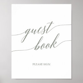 Elegant Sage Green Calligraphy Guest Book Sign Poster