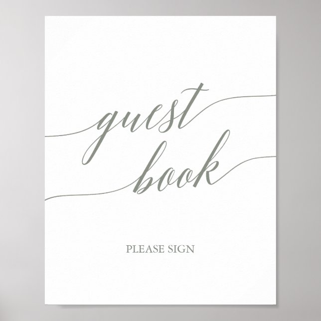 Elegant Sage Green Calligraphy Guest Book Sign Poster (Vorne)