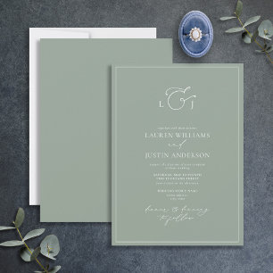 Elegant Sage Green Calligraphy Monogram Wedding Einladung