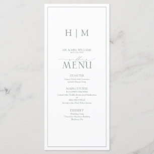 Elegant Sage Green Calligraphy Monogram Wedding Menükarte