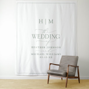 Elegant Sage Green Calligraphy Monogram Wedding Wandteppich