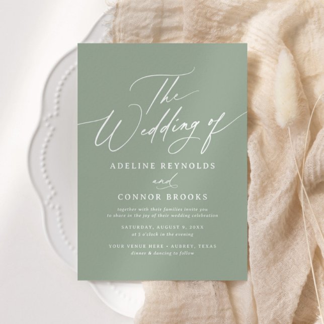 Elegant Sage Green Calligraphy Wedding Einladung (Von Creator hochgeladen)