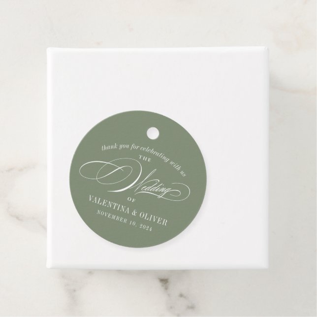 Elegant Sage Green Calligraphy Wedding Geschenkanhänger (Beispiel)