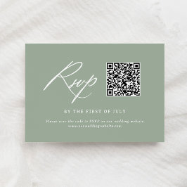 Elegant Sage Green Calligraphy Wedding QR Code RSVP Karte